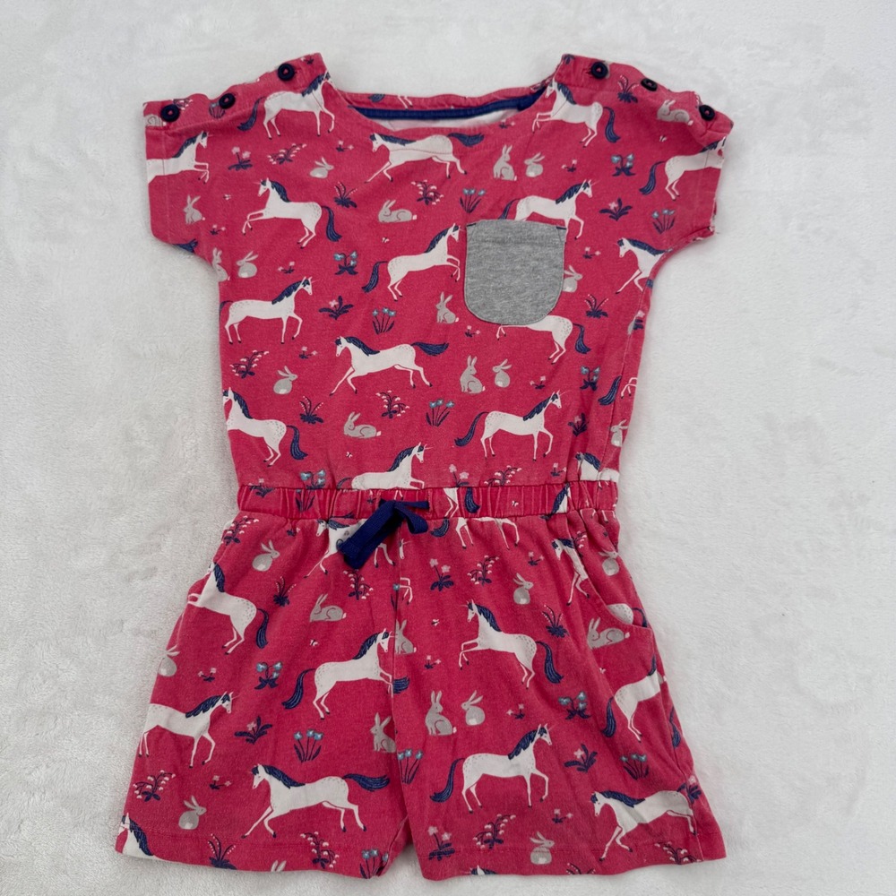 Boden Unicorn Romper Girls Size 6-7Y Pink Short Sleeve 100% Cotton